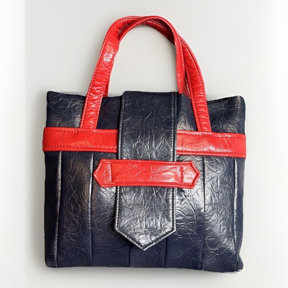 Vintage‎ 1970s 1960s Purse Quilted Vinyl Red Navy Blue Handbag Unique Mod MCM